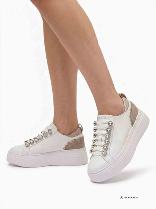 SNEAKERS DONNA - EMANUELLE VEE BIANCO-SABBIA - 462P-100-13-P003 5