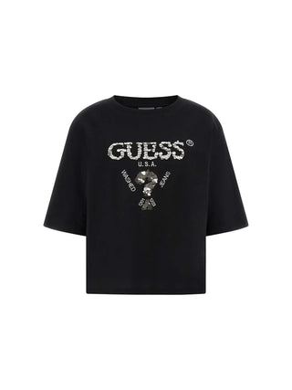 WOMEN'S T-SHIRT - GUESS ATHLEISURE BLACK-WHITE - V4YI06 I3Z14