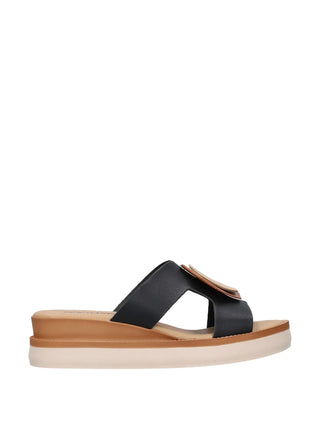 WOMEN'S SLIDE SANDALS - RIPOSELLA BLACK - MARIA E WC02BX