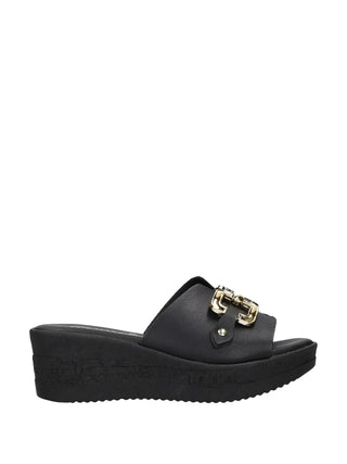WOMEN'S SLIDE SANDALS - RIPOSELLA BLACK - MARIELLA E WC03BX
